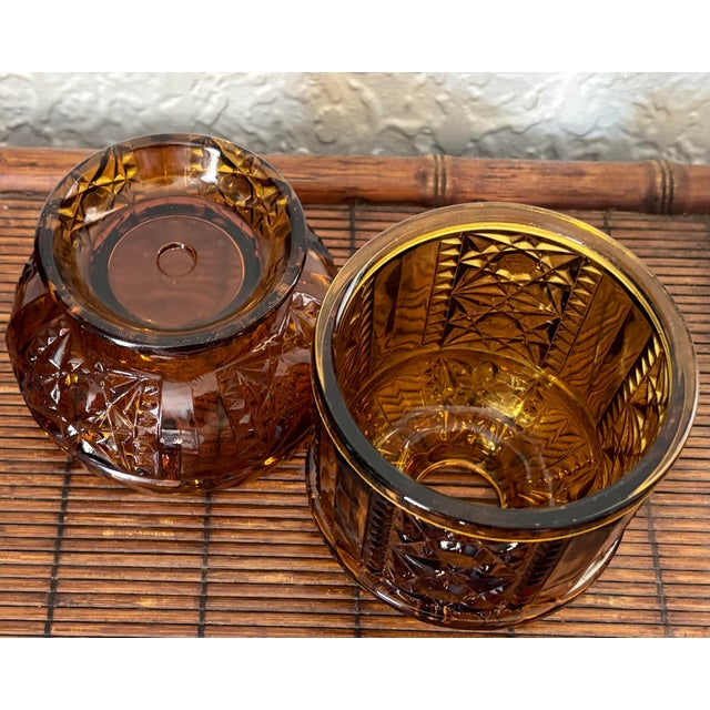 1960s Vintage Indiana Glass “Stars and Bars” Amber Fairy Lamp Light For Sale - Image 5 of 6