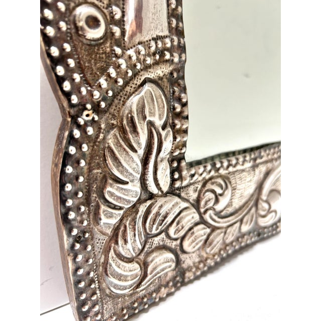 Antique Sterling Silver Repoussé Mirror – Large Ornate Peruvian Silver Wall Framed Mirror For Sale - Image 4 of 12