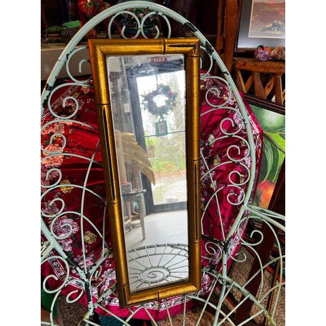 Boho Chic 1970s Gold Faux Bamboo Skinny Wall Mirror For Sale - Image 3 of 8