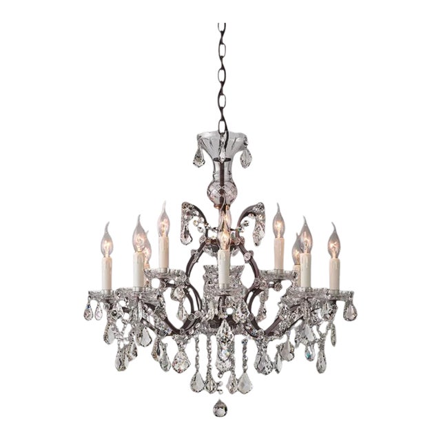 Restoration Hardware Rococo Iron & Crystal Round Chandelier For Sale
