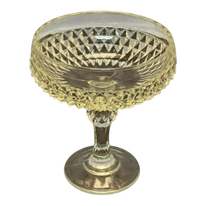Vintage Indiana Glass Pedestal Clear Compote Fruit Bowl Diamond Point 7.25” Tall