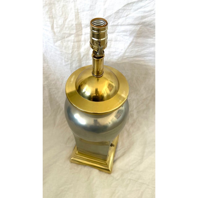 Vintage MCM Silver & Brass Metal Ginger Jar Table Table Lamp. Unique that its metal and has a switch on the side to turn...