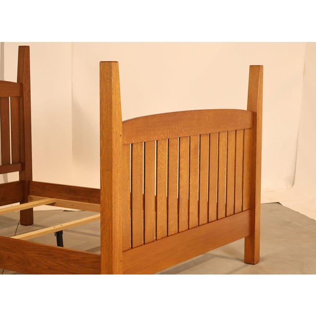 Wood Custom Crafted Mission Style Oak Queen Bed Frame For Sale - Image 7 of 18