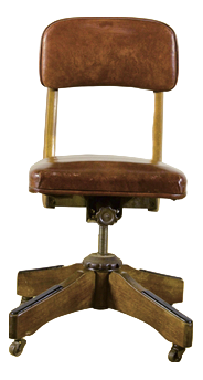 Vintage Swivel Office Chair in Wood and Tan Leather, 1900s