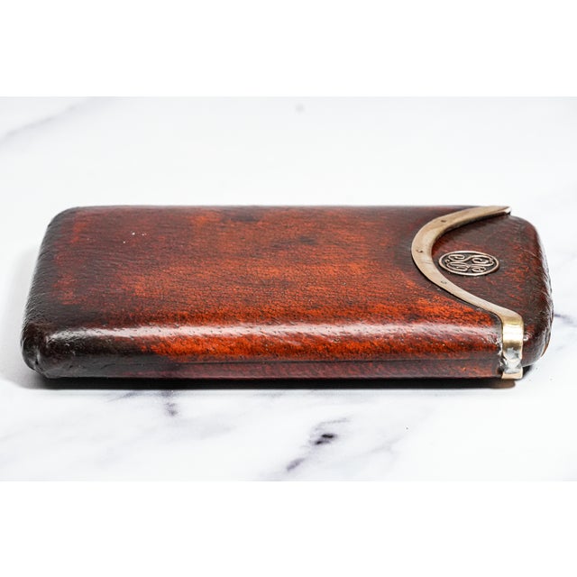 Rare Asprey & Co. 9k Gold Art Deco Antique Leather Cigar Case Tobacciana For Sale - Image 4 of 14