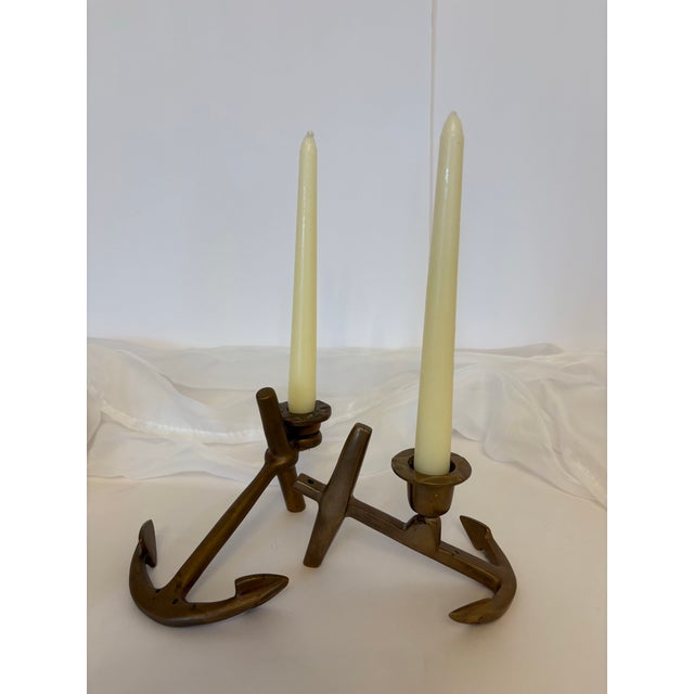 Vintage Brass Anchor Candle Holders-a Pair For Sale - Image 4 of 7
