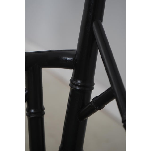 Pair of Ebonized Chinese Chippendale Faux Bamboo Dining Arm Chairs For Sale - Image 16 of 18
