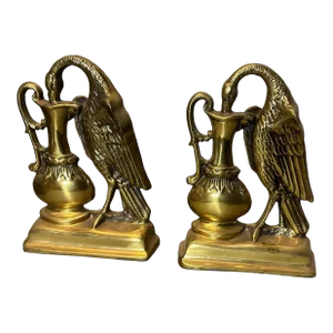 Antique Pair of Victorian Gilt Cast Metal Figural Heron Bookends