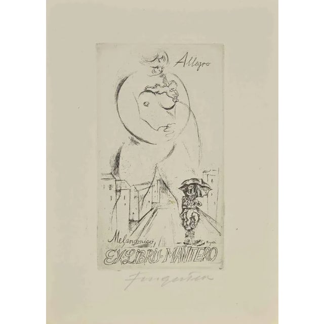 Ex Libris - Mantero - Melanconico-Allegro is an Etching print created by Michel Fingesten. Hand Signed on the lower...