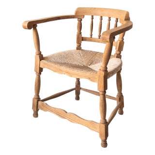 Antique Rustic Style Armchair in Oak and Rush, 1890s For Sale