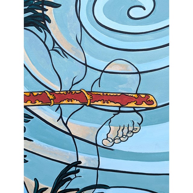 Large Blue Painting of “Wakashima Gonemon Swimming Underwater” Ukiyo-e Print, 1992 For Sale - Image 11 of 11