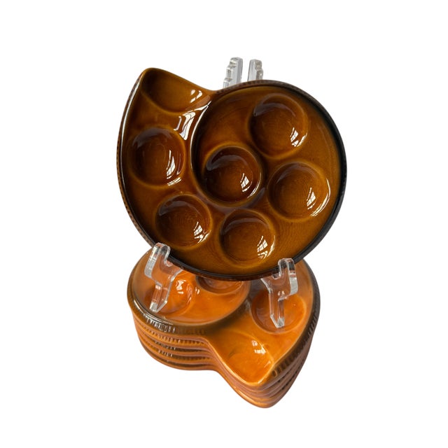 Vintage Honey Amber Majolica Escargot Plates / Dishes – Set of 6 For Sale - Image 4 of 9