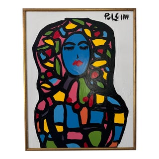 Abstract Expressionist Female Portrait in Bold Colors, Signed Polgini For Sale