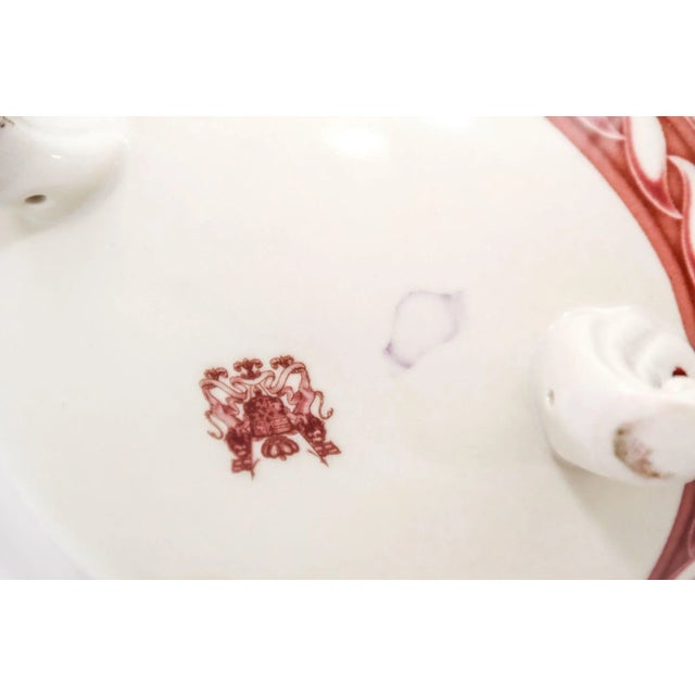 Vintage Transferware Cranberry and White Ceramic Footed Pitcher For Sale - Image 9 of 12