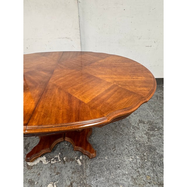 Brown Double Pedestal Extension Dining Table For Sale - Image 8 of 12