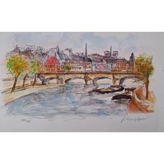 Urbain Huchet, The Seine and Notre Dame, Lithograph For Sale
