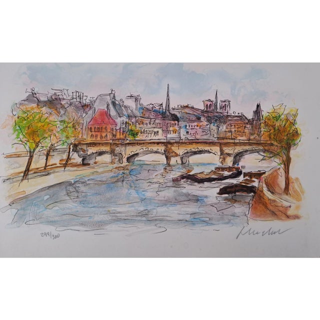 Urbain Huchet, The Seine and Notre Dame, Lithograph For Sale