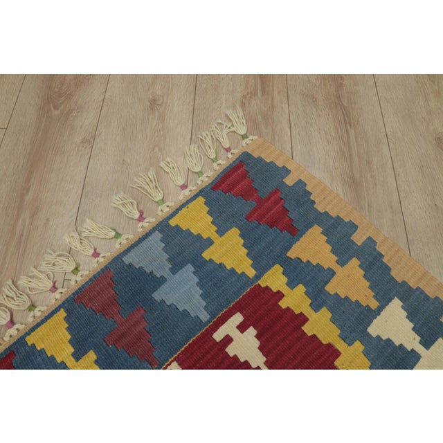 1980s Traditional Blue Red Geometric Kilim For Sale In Sacramento - Image 6 of 12