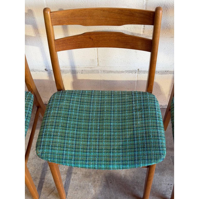 Wood Teak Dining Chairs Set of 4 With Blue Upholstery Danish Mid-Century Modern 1960s For Sale - Image 7 of 11
