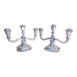 Antique Jakob Grimminger Sterling Silver Art Deco Three-Tiered Candelabras - A Pair For Sale