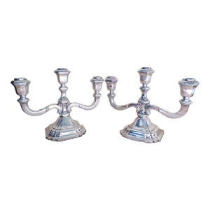 Antique Jakob Grimminger Sterling Silver Art Deco Three-Tiered Candelabras - A Pair