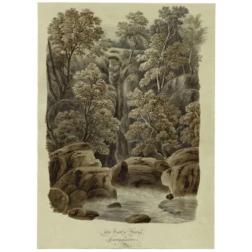 An original c.1832 watercolour painting The Devil's Bridge, Cardiganshire, Wales.A fine and impressive large vignette...