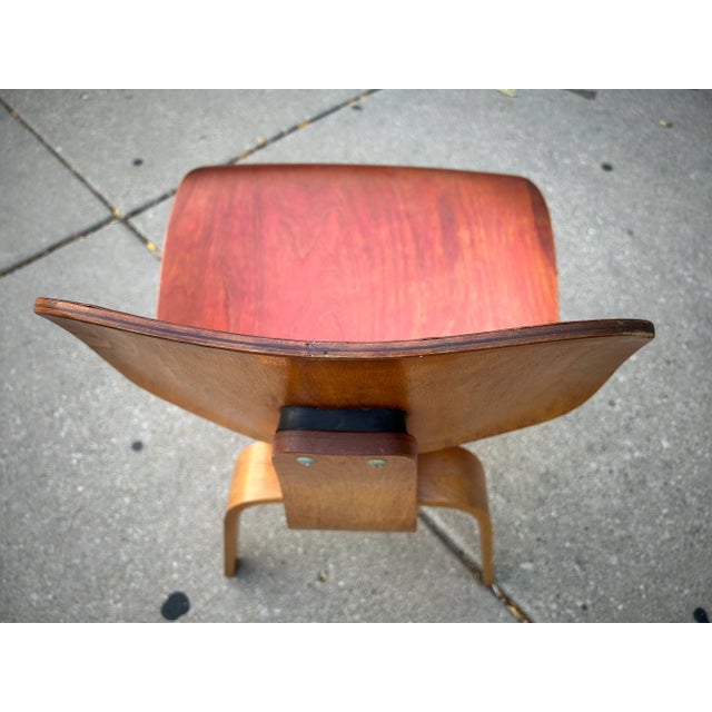 Wood 1950s Charles + Ray Eames for Herman Miller Red Aniline Dyed Dcw Chair For Sale - Image 7 of 12