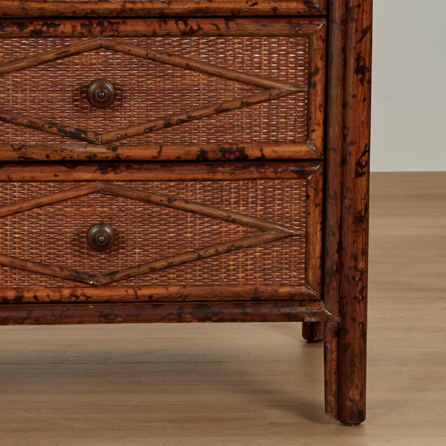 Pair of Vintage British Colonial Faux Bamboo and Grasscloth Stands For Sale - Image 4 of 16