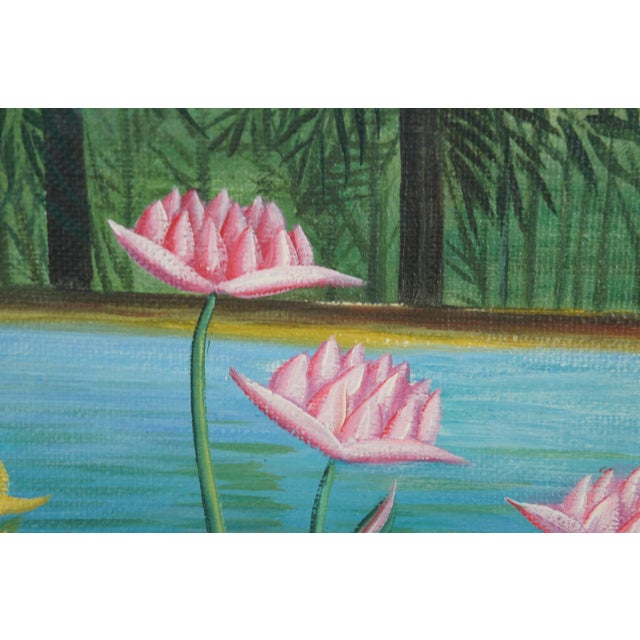 Late 20th Century The Flamingoes After Henri Rousseau Tropical Oil Riverscape Painting Framed For Sale - Image 10 of 12
