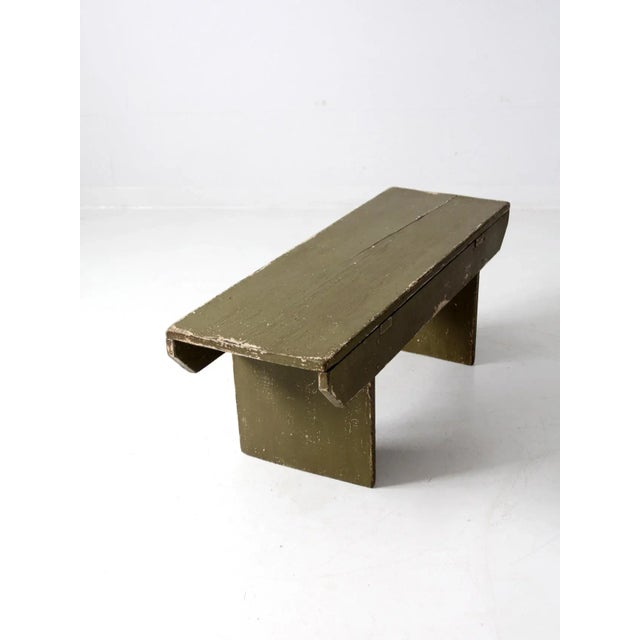 Olive Antique Primitive Farmhouse Bench For Sale - Image 8 of 12