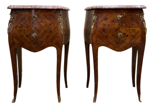 Louis XV Style Rosewood Marquetry Bedside Tables, 1920s, Set of 2