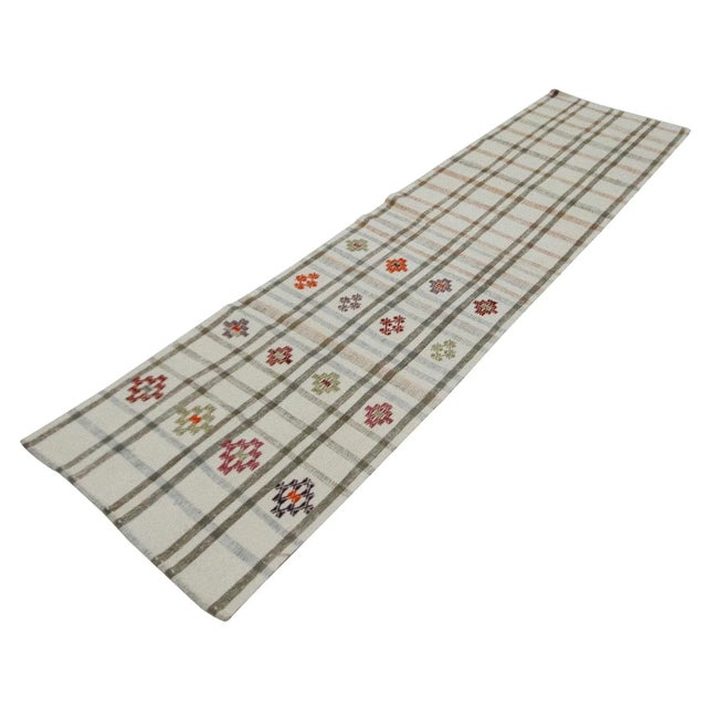 Mid-Century Modern Vintage Cotton Kilim Runner- 2′4″ × 8′7″ For Sale - Image 3 of 7