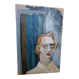 1950s Cubist Style Self Portrait Oil Painting, Restored For Sale
