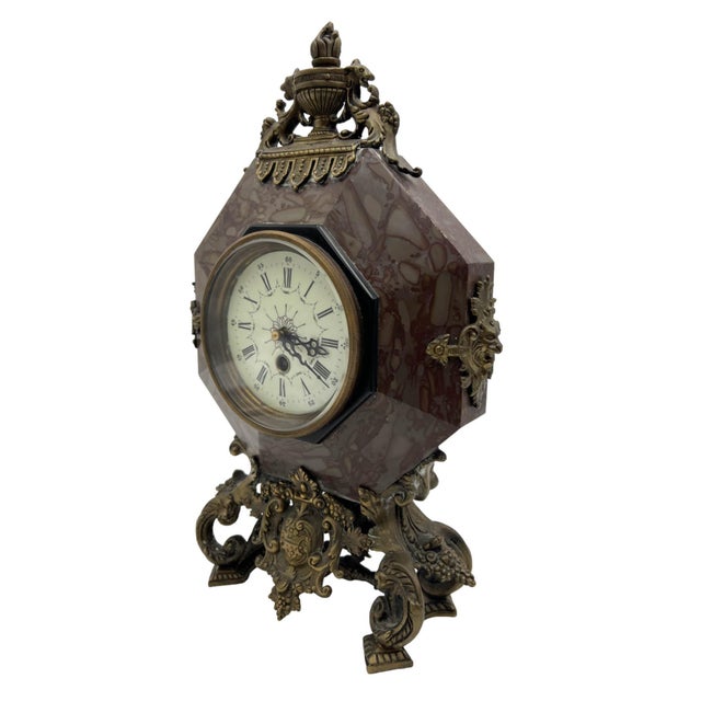French Rococo Revival Marble Mantle Clock, Late 19th Century For Sale - Image 4 of 12