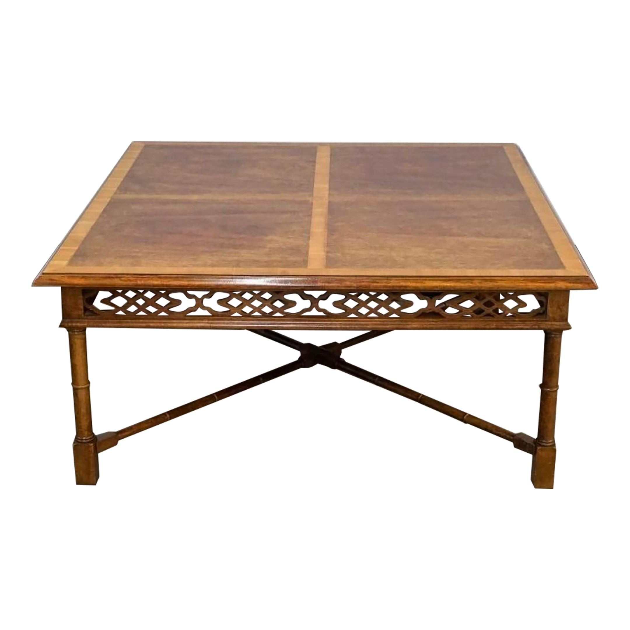 Thomasville Chinese Chippendale Cross-Banded Mahogany Faux Bamboo