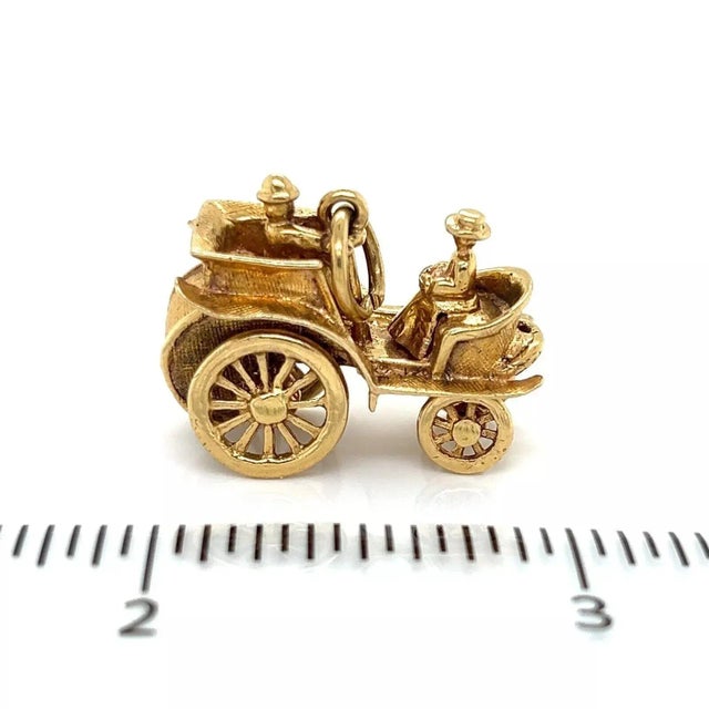 Metal 3d 14k Yellow Gold Open Top Animated Carriage Charm Pendant For Sale - Image 7 of 7