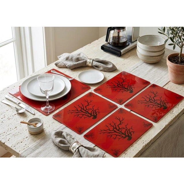 Vintage Italian Artisan-Crafted Coral Motif Placemats - Set of 4 For Sale - Image 9 of 11