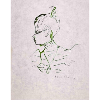 Mino Maccari, Portrait Drawing in Green Ink, 1970s, Ink For Sale