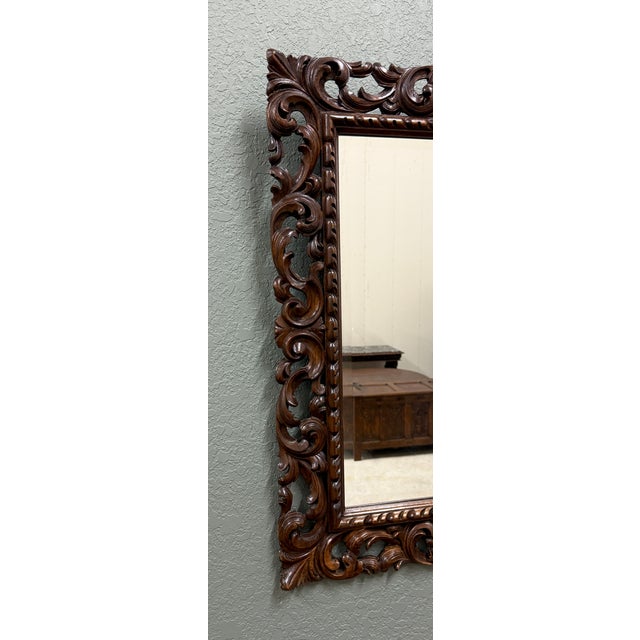Antique French Mirror Framed Beveled Large Rectangular Oak Renaissance C. 1900 For Sale - Image 12 of 17