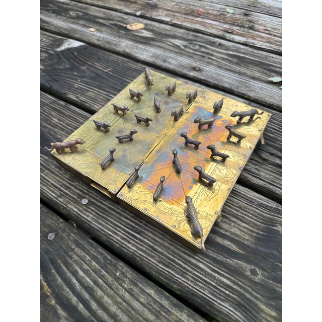 Asian Vintage Nepalese Bagh Chal, Tigers & Goats Brass Board Game For Sale - Image 3 of 10