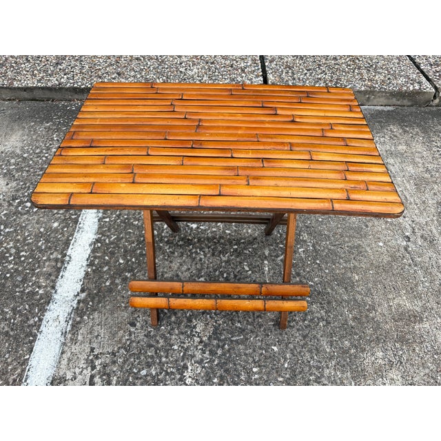Mid-Century Split Bamboo Folding Table. Offered is a great mid-century split bamboo folding table or collapsible table....