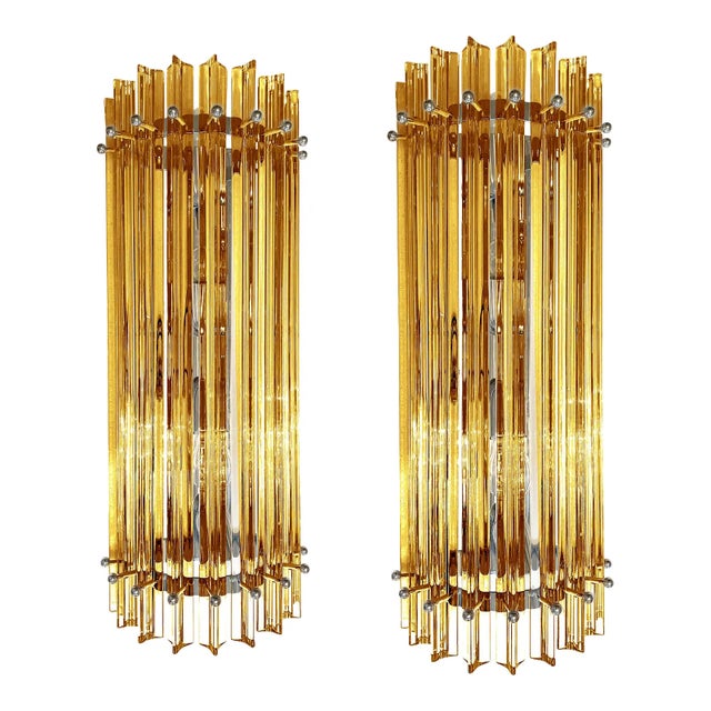 Mid-Century Modern Modern Amber “Triedro” Murano Glass Wall Sconce in Venini Design - Lot of 4 For Sale - Image 3 of 5