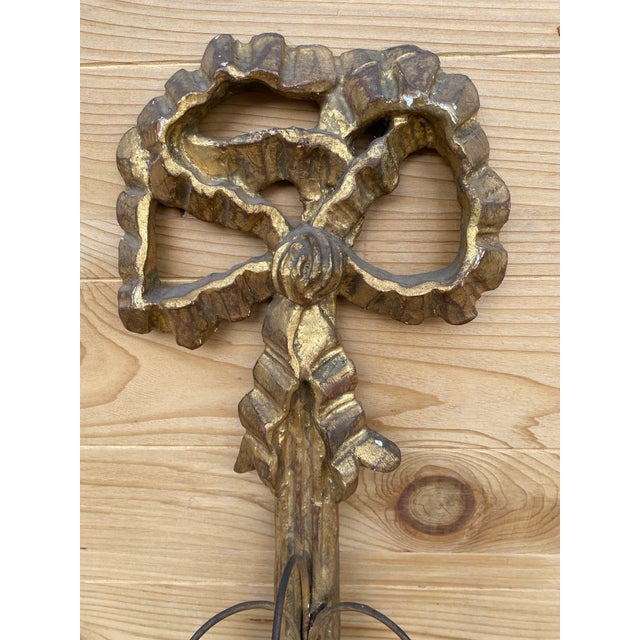 Antique Italian Federal Style Figural Carved Gold Gilded Candle Wall Sconce - Pair Decorate your wall with these ornate...