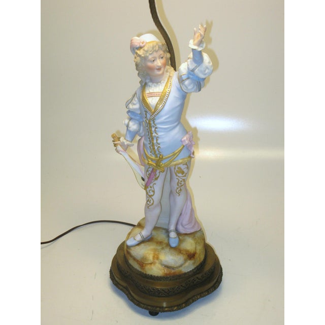 1900s Table Lamp Gilded Dresden Porcelain Figurine Masquerade Ball Renaissance For Sale - Image 9 of 17