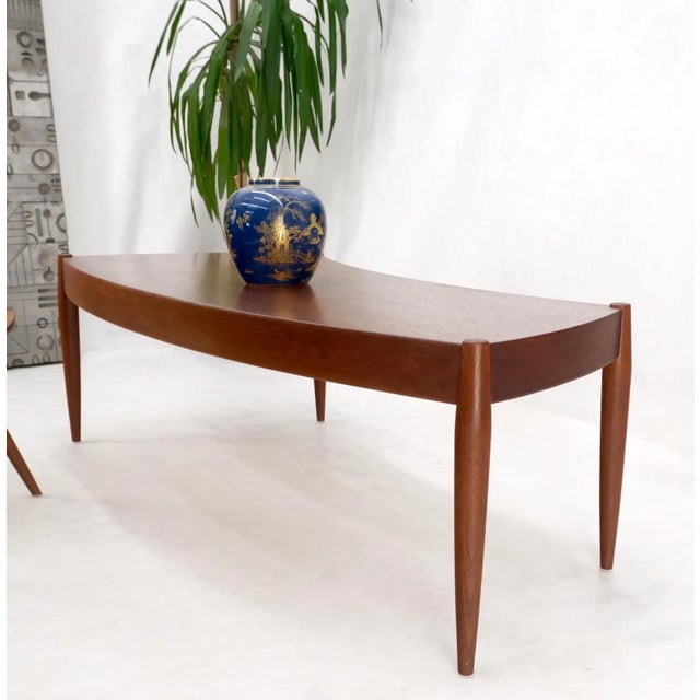Teak Danish Modern Wrap Around Fan Shape Coffee Table Dowel Tapered Legs For Sale - Image 9 of 13