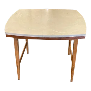 Paul McCobb for Lane 1962 Walnut Signature Table With Round Black Leather Inlay