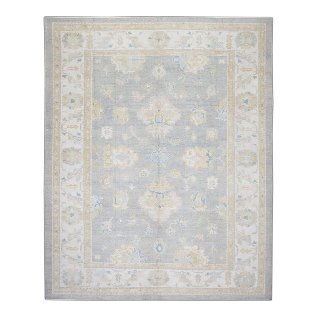 Oriental Hand Knotted Rug Turkish Oushak 10'6" x 13'8" For Sale