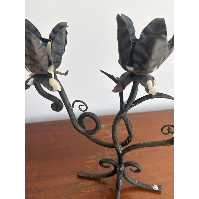 1950s Pair of Wrought Iron Candle Holders For Sale - Image 4 of 9