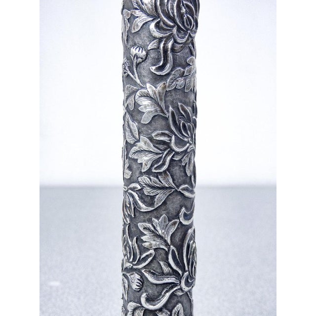 Antique Chinese Embossed Silver Candlestick, 1800s For Sale - Image 16 of 18