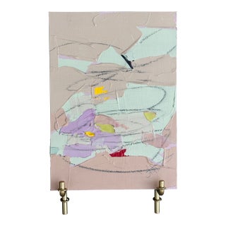 2026 Pink Spring Pastel Abstract on Gold Bamboo Metal Easel For Sale